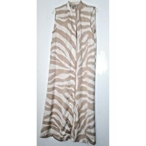 H & M Dress Maxi Sleeveless Zebra Stripe -Covered Buttons Kaftan Satin Feel